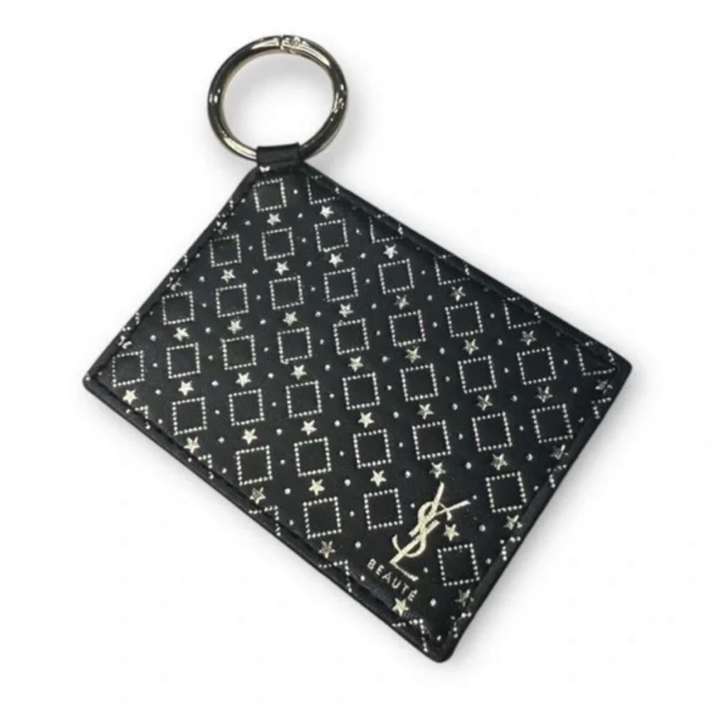 YSL Black and Gold Patterned Mirror Keychain